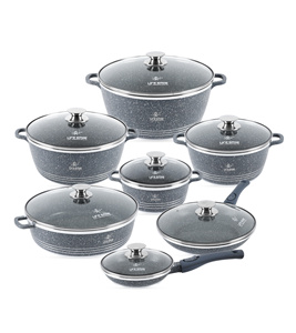 Ensemble complet d'ustensiles de cuisine antiadhésifs en granit avec couvercles, poignées de poêle amovibles, ensemble de cuisine pratique et luxueux - Product Image 1