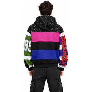 Sweat-shirt à capuche zippé pour homme, style streetwear oversize, design color block, logo frontal, manches classiques, tissu tricoté, idéal pour l'automne - Product Image 3