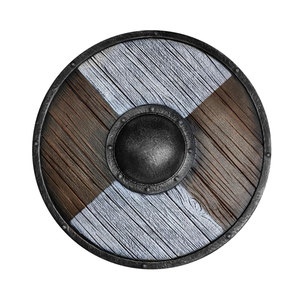 Bouclier rond en bois rustique de style Viking, artisanat nordique traditionnel pour le cosplay et la décoration sur le thème médiéval - Product Image 3