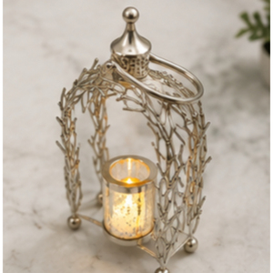 <b>Silver</b> Branch <b>Lantern</b> Candle Holder with Handle Square Home Decoration - Product Image 5
