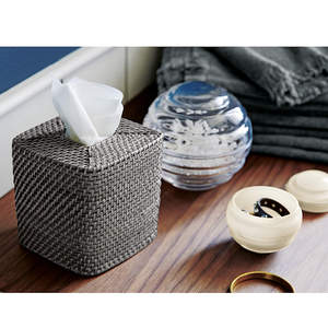 Premium Grey Rattan <b>Bathroom</b> <b>Accessory</b> <b>Set</b> Tissue Box Covers Round Canisters & Tray Suitable For Home & Hotel Decor - Product Image 4