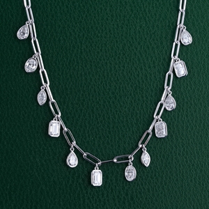 Luxury <b>Statement</b> <b>Necklace</b> Featuring Dangling Pear, Oval, Marquise, and Emerald Cut Lab-Grown Diamonds in 14K Gold For Function - Product Image 1
