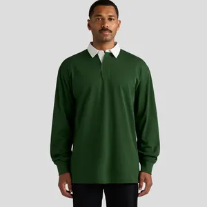 Chemise tissée à manches longues pour homme, style preppy décontracté, bleu uni, motif imprimé numérique, logo frontal, coupe classique, boutonnée, 100 % coton - Product Image 1