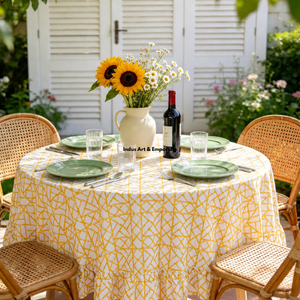 Indian Handmade Cotton Table Cloth Beautiful Hand Block Printed Cotton Table Cover for <b>Wedding</b> Table Cloth for Sale - Product Image 4