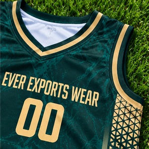 Ensemble de maillots et shorts de basketball vert foncé avec motifs dorés, personnalisable, impression personnalisée pour les équipes de basketball - Product Image 4