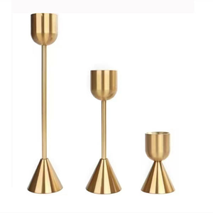 Portavelas de Estilo Europeo, Decoración de Metal, Color Cobre, Juego de Tres Piezas, Decoración para Bodas, Candelabro - Product Image 1