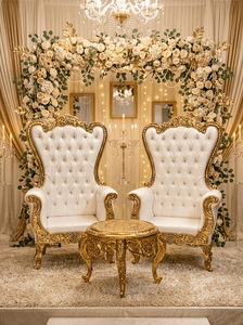 Royal Wedding Elegant Luxury Metal Chair Set Gold Hand Carved <b>Stool</b> for Bridal Stage Event Decoration - Product Image 1