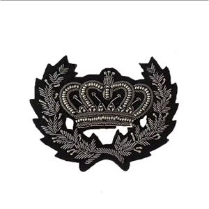 Custom Handmade Silver Bullion Wire Crown Embroidery Badge <b>Patch</b> for Officers Ceremonial Uniforms and Formal Regalia - Product Image 1