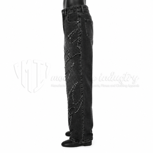 Pantalones Vaqueros Anchos Negros Desgastados para Hombre, Estilo Urbano Informal con Roturas Intensas - Product Image 4