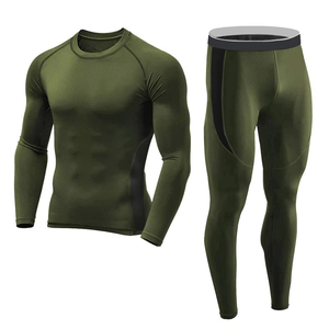 Conjunto de Compresión Verde Oliva para Hombre, Camiseta de Manga Larga con Cuello Redondo y Pantalones, Secado Rápido, Spandex y Poliéster, para Todas las Temporadas, Kit Sólido - Product Image 1
