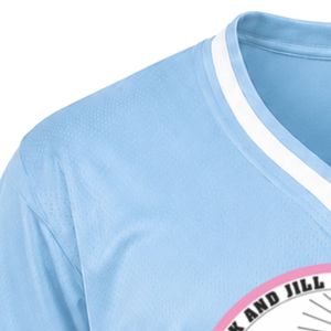 เสื้อเจอร์ซีย์กีฬาคอวีปักลายโลโก้แจ็คแอนด์จิลสีฟ้าอ่อน แขนสั้น แถบสีขาว เสื้อทีมกีฬา ชุดยูนิฟอร์ม - Product Image 3