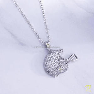 High Shine Football Inspired Pendant <b>Necklace</b> Featuring Moissanite Diamonds In <b>Solid</b> 925 <b>Silver</b> Hip Hop Jewelry - Product Image 2