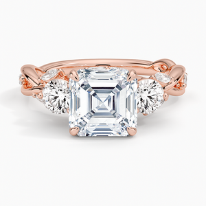 Anillo de Diamantes Cultivados en Laboratorio, Corte Asscher, Tres Piedras, Diamante Redondo Marquise, Oro de 14K y 18K, Colección de Anillos de Compromiso Secret Garden - Product Image 3