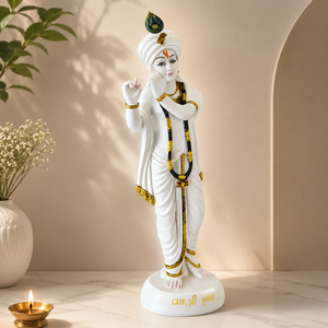 Estatua de Resina Hecha a Mano de 30 Pulgadas del Dios Krishna Tocando la Flauta, Decoración para Sala de Estar |   Murti de Krishna de color personalizable - Product Image 2