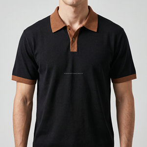 T-shirt de golf personnalisé pour homme, col contrastant noir et marron, en piqué de coton tricoté respirant, manches courtes, été - Product Image 5