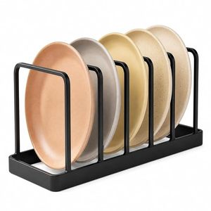 Iron Plate <b>Rack</b> for Kitchen, 5 Slot Heavy Duty <b>Dish</b> Organizer Stand, Rust Resistant Black Plate Holder - Product Image 1