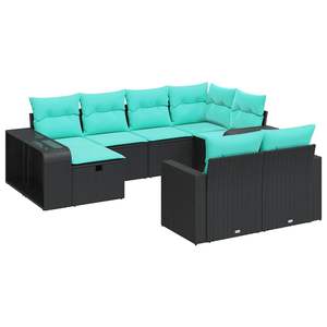 Juego de sofás de patio de ratán sintético negro de 10 piezas con cojines para sofás de jardín - Product Image 2