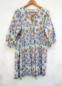 Mini vestido de verano Maxi de algodón recién llegado, escote Henley con lazos de algodón, Mini vestido Maxi para mujer - Product Image 5