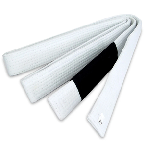 Cinturón de Karate Blanco A1 con Rayas Negras y Parche, Ropa de Artes Marciales Unisex - Product Image 1