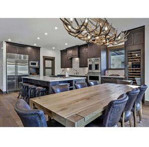 Wholesale Warm Wood Grain Wall Pantry With Custom Wood Range Hood Canopy CANA High End Transitional Kitchen Cabinet - Product Image 3