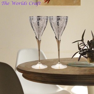Handmade Brass Goblet Set Embossed Design Flute Shape Elegant Cocktail Glass for Wedding 2 Pieces Red Velvet <b>Box</b> - Product Image 2