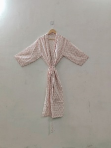 Women's Silk/Cotton V-neck Robe <b>Knee</b> Length Half Sleeve Printed Paisley Pattern Loose Fit Casual Spring Summer Autumn Wear - Product Image 5