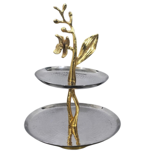 Wholesale 2 Tier Stainless Steel <b>Cake</b> <b>Stand</b> With Gold Design Decorative & Cupcake Serving Platter Modern Metal Fruit For Parties - Product Image 1
