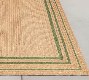 Tapis en jute tressé à la main en fibres naturelles avec bordure verte, tapis rustique bohème - Product Image 4