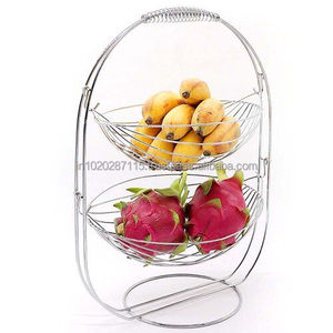 Cesta redonda de frutas de hierro de 2 niveles para almacenamiento de mesa de comedor de cocina con aspecto decorativo moderno y elegante de Casa de Campo hecha a mano rústica - Product Image 5