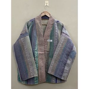 Handmade 100% Cotton Patchwork kantha <b>Kimono</b> <b>Jacket</b> Full Sleeve Shawl Collar Eco-Friendly Women's Wear <b>jacket</b> - Product Image 2