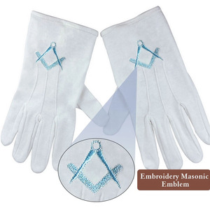 Gants en coton blanc brodés maçonniques réutilisables, longueur poignet, pour usage décontracté et cérémonies – Vente chaude - Product Image 5