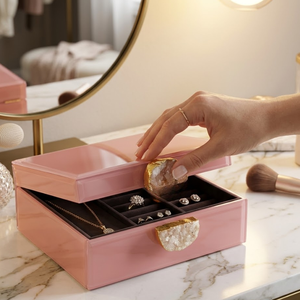 Contemporary Pink Decorative Box Set with Crystal Accent Handles Stylish Home | Storage Solution for Modern Interior Decoration - Product Image 4