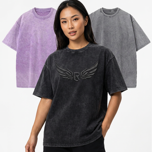 T-shirt surdimensionné pour homme 100% coton avec logo ailes en relief, manches courtes, col rond, streetwear décontracté, noir, violet, gris - Product Image 3