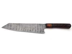 Couteau de chef artisanal en acier Damas de qualité industrielle avec manche en bois et étui en cuir pour le camping en plein air - Product Image 1