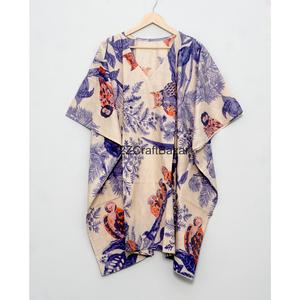 Vestido Kaftán Corto con Cuello en V, Estampado Floral Indio, de Algodón Ecológico Hecho a Mano, para Mamás, Ropa de Playa, Ropa de Dormir, Informal - Product Image 6