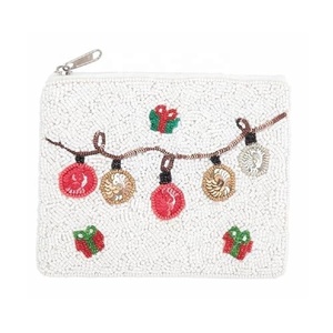 Christmas Seed Beaded Handmade Cotton Fabric Mini <b>Coin</b> <b>Purse</b> <b>Coin</b> Collecting Small Saving Pouch Zipper Closure Christmas Party - Product Image 2
