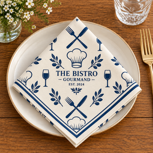 Premium Cotton Printed Napkin with Vintage <b>Teapot</b>, <b>Glass</b> & Tableware Design – French Bistro Style Dining Napkin for Home, Hotel - Product Image 1