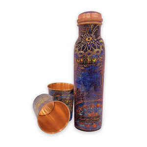 Bouteille d'eau en cuivre pur avec verre pour la maison, l'hôtel et l'extérieur - Grande capacité, double paroi - Product Image 1