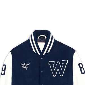 Factory Custom Womens Wool Blend Varsity <b>Jacket</b> White Faux <b>Leather</b> Sleeve Letter Embroidery Chenille Streetwear Letterman <b>Jacket</b> - Product Image 3
