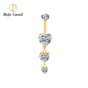 दाएं ग्रैंड ट्रिपल डंगल दिल cz पेट बटन रिंग एटम F136 टाइटेनियम 14 ग्राम थ्रेडेड नडेड नवल कर्सर - Product Image 4