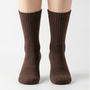 <b>Crew</b> <b>Socks</b> Solid Brown Knitted Cotton Breathable Daily Wear Adult Winter Casual <b>Socks</b> - Product Image 1
