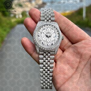 Charm Jewells Luxury Men's <b>Diamond</b> Encrusted Stainless Steel Analog Quartz <b>Watch</b> 40mm Round Case Folding Clasp - Product Image 5