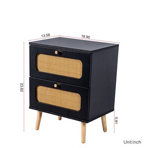 2-Drawer Handmade Rattan Nightstand End Table with Decorative <b>Side</b> Table Drawers for Bedroom or Living Room - Product Image 5