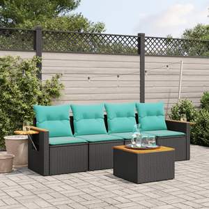 Ensemble de canapés de patio en polyrotin noir, 5 pièces, avec coussins, pour usage en jardin (États-Unis uniquement) - Product Image 1