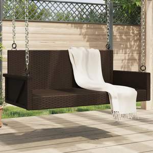 Banc balançoire en rotin PE brun, acier thermolaqué, banc balançoire de patio standard - Product Image 1