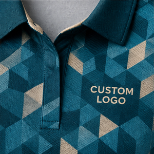 Polo de Manga Corta con Logotipo Personalizado para Mujer, Color Azul Verde Azulado, Diseño Geométrico de Cubos, Secado Rápido, Sublimación, Ropa Deportiva de Golf - Product Image 6