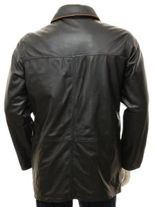 Manteau long ajusté pour homme en cuir véritable, réversible et écologique, grande taille, avec col rabattable et boutons - Product Image 2