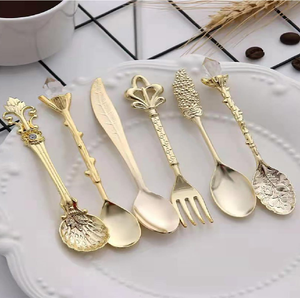 Gorgeous gold cutlery set, beautiful elegant teal blue textured handles, premium <b>flatware</b>, available at wholesale prices. - Product Image 4