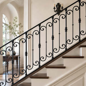 Rampe d'escalier moderne en aluminium noir avec accents dorés, résistante à l'eau et à la rouille, pour hôtel, balcon, villa de luxe - Product Image 2