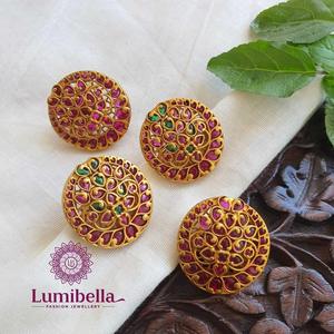 Vintage Gold Plated Round Stud Earrings with Zircon Stones for Wedding and Party - Product Image 1